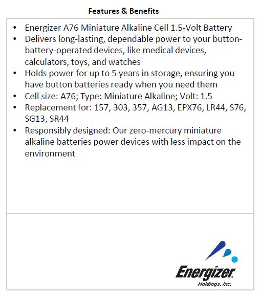 tussen weerstand Nationaal volkslied Energizer A76/ LR44/ 303/ 357 Bulk Tray of 100 Batteries – Aero Power  Systems